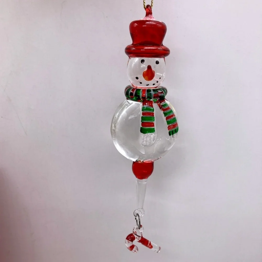 Set Of 3 Kirkland's Hand Blown Cheerful  Christmas Snowmen Ornaments New